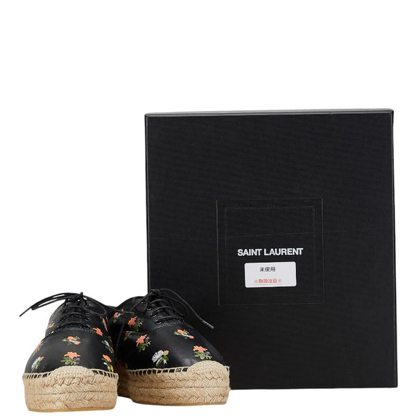 サンローラン 花柄 エスパドリーユ サイズ：39 476427 ブラック レザー レディース SAINT LAURENT 【中古】