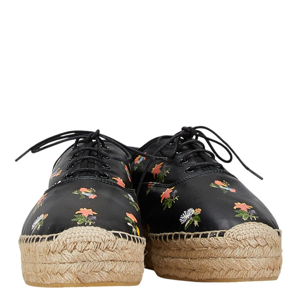 サンローラン 花柄 エスパドリーユ サイズ：39 476427 ブラック レザー レディース SAINT LAURENT 【中古】