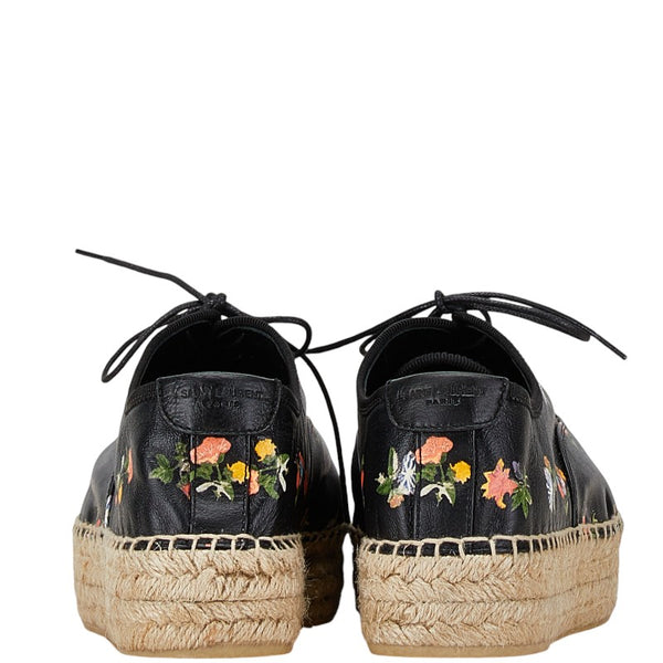 サンローラン 花柄 エスパドリーユ サイズ：39 476427 ブラック レザー レディース SAINT LAURENT 【中古】