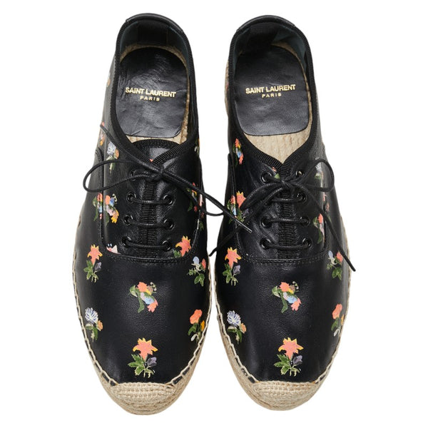 サンローラン 花柄 エスパドリーユ サイズ：39 476427 ブラック レザー レディース SAINT LAURENT 【中古】