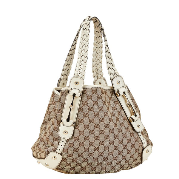 グッチ GGキャンバス ホースビット トートバッグ ショルダーバッグ 162900 ベージュ ホワイト キャンバス レザー レディース GUCCI 【中古】