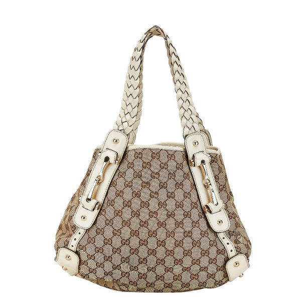 グッチ GGキャンバス ホースビット トートバッグ ショルダーバッグ 162900 ベージュ ホワイト キャンバス レザー レディース GUCCI 【中古】