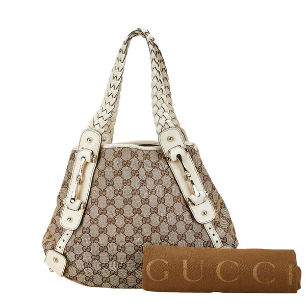 グッチ GGキャンバス ホースビット トートバッグ ショルダーバッグ 162900 ベージュ ホワイト キャンバス レザー レディース GUCCI 【中古】