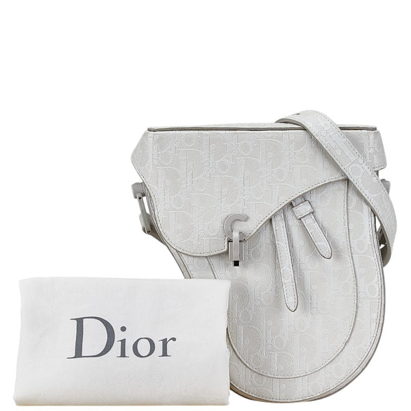 ディオール オブリーク サドルバッグ 斜め掛け ショルダーバッグ ホワイト レザー レディース Dior 【中古】