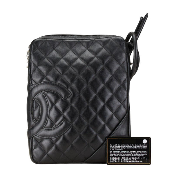 シャネル カンボンライン ココマーク キルティング 斜め掛け ショルダーバッグ ブラック レザー レディース CHANEL 【中古】