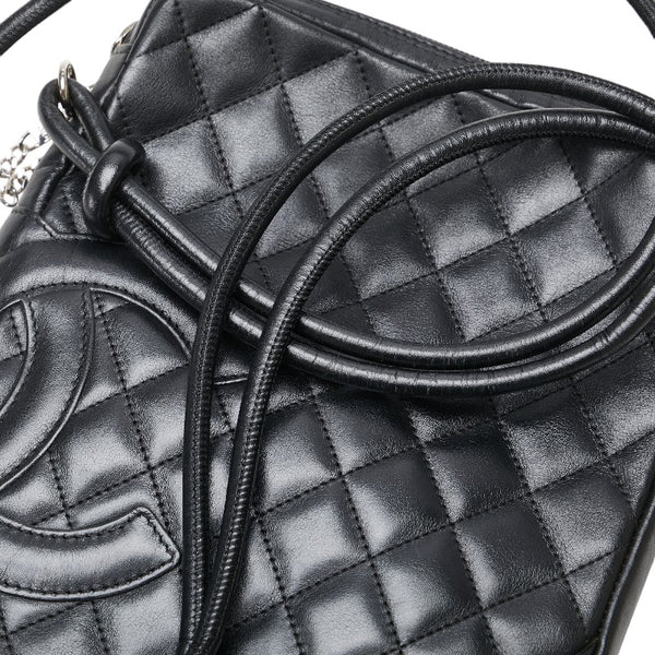 シャネル カンボンライン ココマーク キルティング 斜め掛け ショルダーバッグ ブラック レザー レディース CHANEL 【中古】