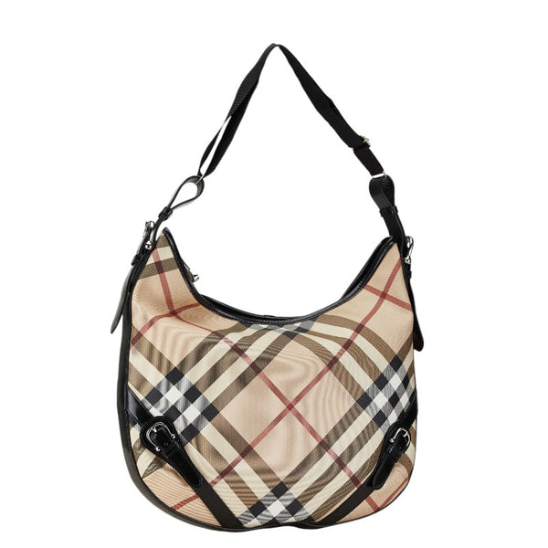 バーバリー チェック シャドーホース ワンショルダーバッグ ハンドバッグ ベージュ ブラック PVC レザー レディース BURBERRY 【中古】