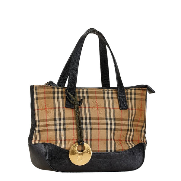 バーバリー ノバチェック シャドーホース ハンドバッグ ベージュ ブラック キャンバス レザー レディース BURBERRY 【中古】