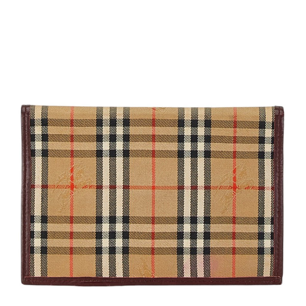 バーバリー ノバチェック シャドーホース 手帳 ベージュ ブラウン ワインレッド キャンバス レザー レディース BURBERRY 【中古】