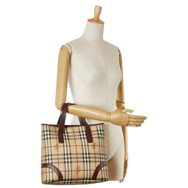 バーバリー ノバチェック シャドーホース ハンドバッグ トートバッグ ベージュ ワインレッド PVC レザー レディース BURBERRY 【中古】