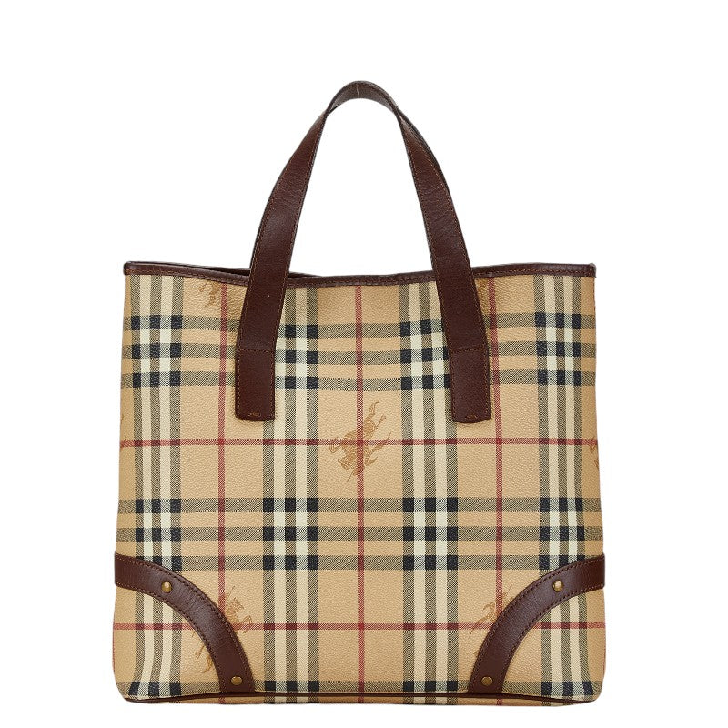 バーバリー ノバチェック シャドーホース ハンドバッグ トートバッグ ベージュ ワインレッド PVC レザー レディース BURBERRY 【中古】