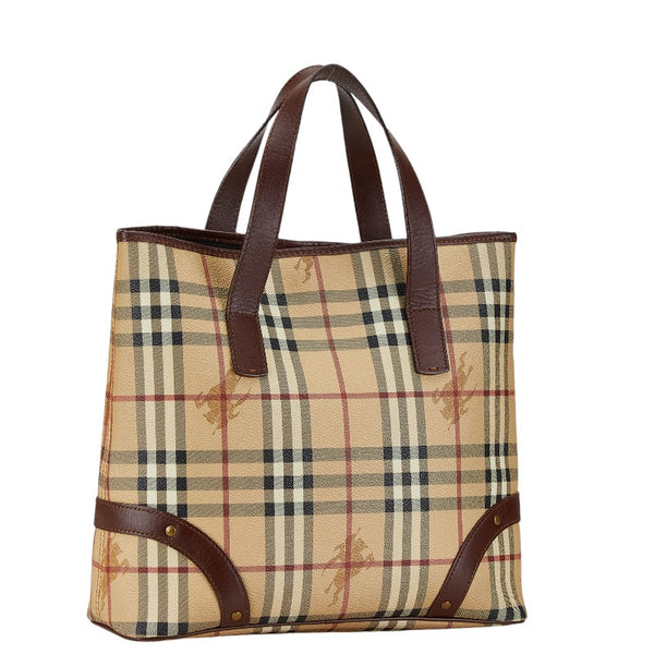 バーバリー ノバチェック シャドーホース ハンドバッグ トートバッグ ベージュ ワインレッド PVC レザー レディース BURBERRY 【中古】