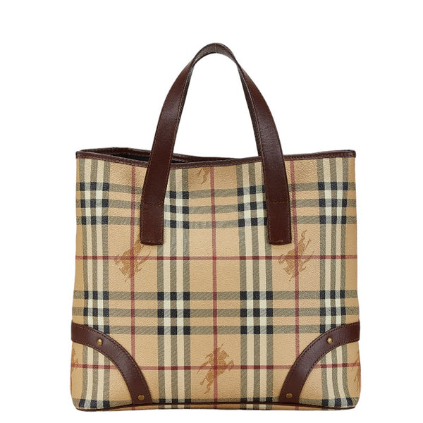 バーバリー ノバチェック シャドーホース ハンドバッグ トートバッグ ベージュ ワインレッド PVC レザー レディース BURBERRY 【中古】