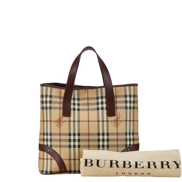 バーバリー ノバチェック シャドーホース ハンドバッグ トートバッグ ベージュ ワインレッド PVC レザー レディース BURBERRY 【中古】