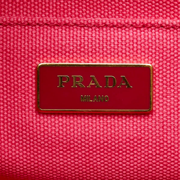 プラダ 三角ロゴプレート カナパＭ ハンドバッグ ショルダーバッグ 2WAY 1BG642 ピンク キャンバス レディース PRADA 【中古】