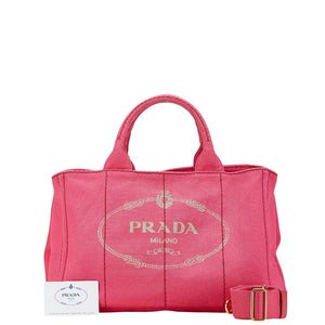 プラダ 三角ロゴプレート カナパＭ ハンドバッグ ショルダーバッグ 2WAY 1BG642 ピンク キャンバス レディース PRADA 【中古】