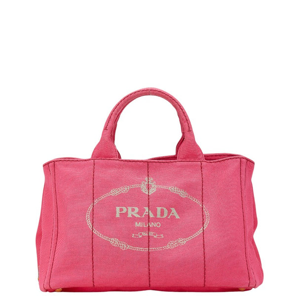 プラダ 三角ロゴプレート カナパＭ ハンドバッグ ショルダーバッグ 2WAY 1BG642 ピンク キャンバス レディース PRADA 【中古】