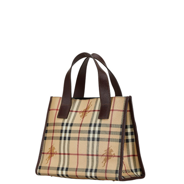 バーバリー ノバチェック シャドホース ハンドバッグ トートバッグ ベージュ ブラウン PVC レザー レディース BURBERRY 【中古】