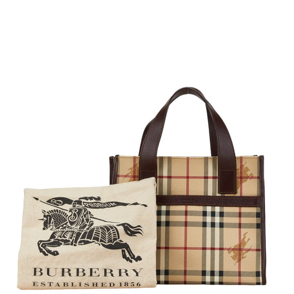 バーバリー ノバチェック シャドホース ハンドバッグ トートバッグ ベージュ ブラウン PVC レザー レディース BURBERRY 【中古】