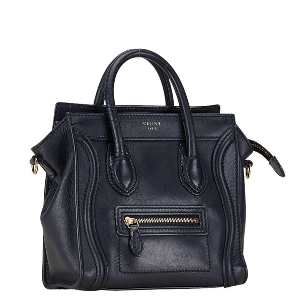 セリーヌ ラゲージナノショッパー　 ハンドバッグ ショルダーバッグ 2WAY ネイビー レザー レディース CELINE 【中古】