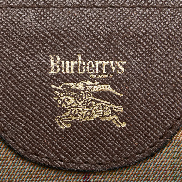 バーバリー チェック シャドーホース ポーチ ベージュ ブラウン キャンバス レザー レディース BURBERRY 【中古】