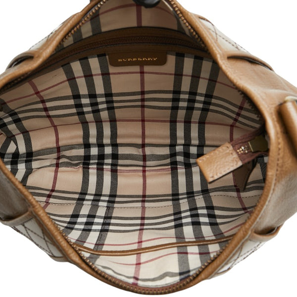 バーバリー ノバチェック ワンショルダーバッグ ハンドバッグ ベージュ レザー レディース BURBERRY 【中古】