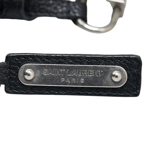 サンローラン ロゴプレート チャーム ブラック シルバー レザー レディース SAINT LAURENT 【中古】