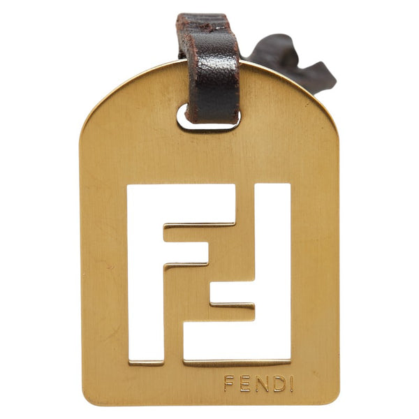 フェンディ ロゴ チャーム バッグチャーム ゴールド ブラウン メッキ レザー レディース FENDI 【中古】