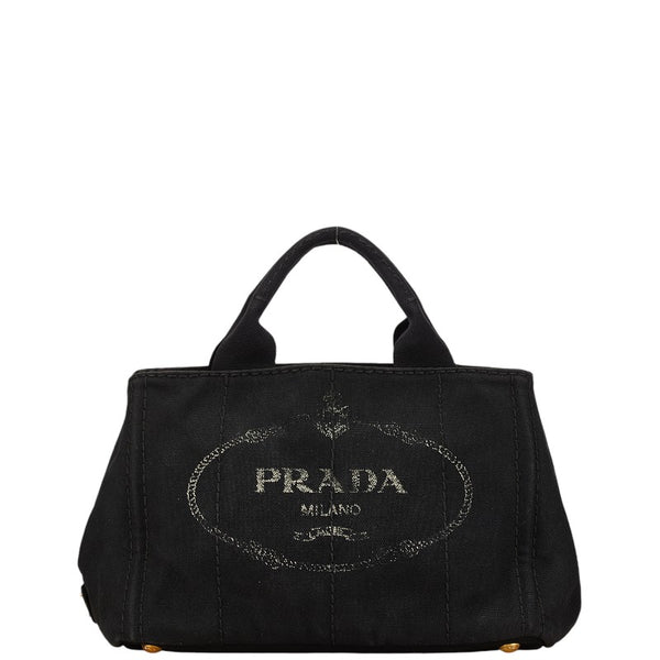 プラダ カナパミニ ハンドバッグ ブラック キャンバス レディース PRADA 【中古】