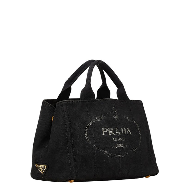 プラダ カナパミニ ハンドバッグ ブラック キャンバス レディース PRADA 【中古】