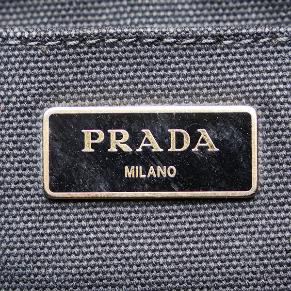 プラダ カナパミニ ハンドバッグ ブラック キャンバス レディース PRADA 【中古】