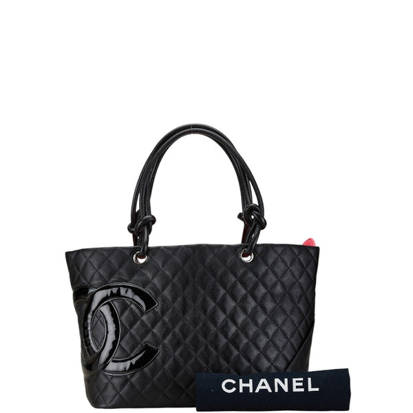 シャネル カンボンライン ココマーク トートバッグ ブラック ラムスキン エナメル レディース CHANEL 【中古】