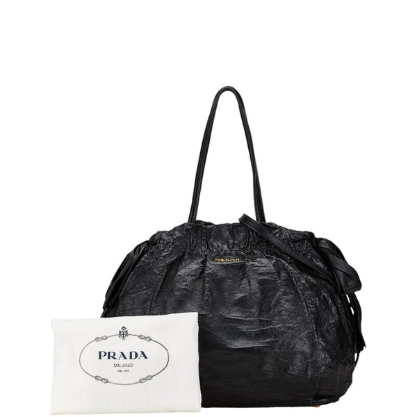 プラダ リボン ハンドバッグ ショルダーバッグ 2WAY ブラック レザー レディース PRADA 【中古】