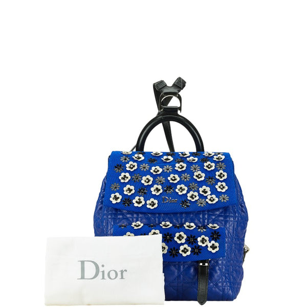 ディオール カナージュステッチ リュック バックパック ブルー ブラック レザー メッシュ レディース Dior 【中古】