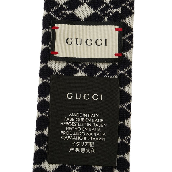 グッチ Gマーク ニット ネクタイ ネイビー ホワイト ウール メンズ GUCCI 【中古】