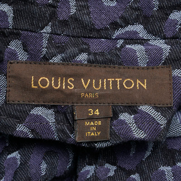 ルイ ヴィトン レオパード ノースリーブワンピース サイズ：34 ネイビー ブルー コットン レディース LOUIS VUITTON 【中古】