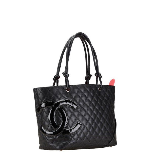 シャネル カンボンライン ココマーク ラージ トートバッグ A25169 ブラック ラムスキン レディース CHANEL 【中古】