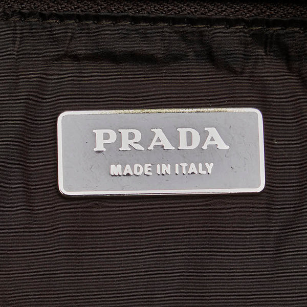 プラダ 三角ロゴプレート 斜め掛け ショルダーバッグ ベージュ ブラウン キャンバス レザー レディース PRADA 【中古】