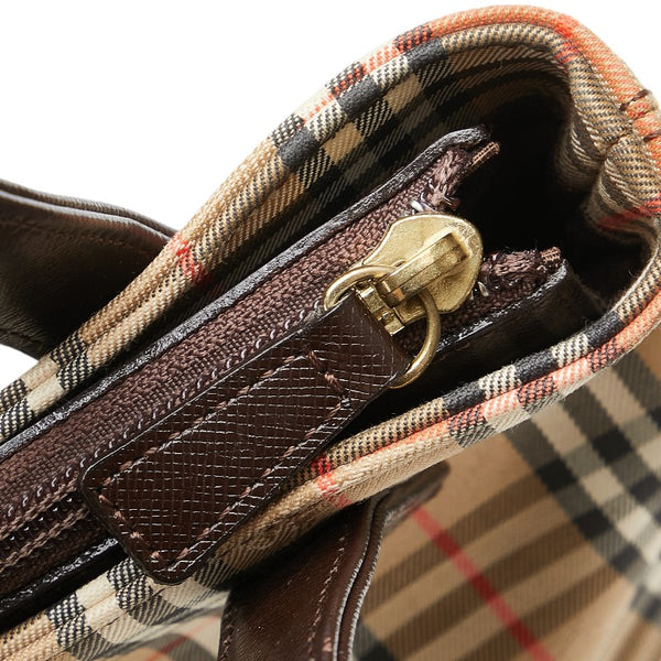 バーバリー ノバチェック シャドーホース ハンドバッグ トートバッグ ベージュ ブラウン キャンバス レザー レディース BURBERRY 【中古】