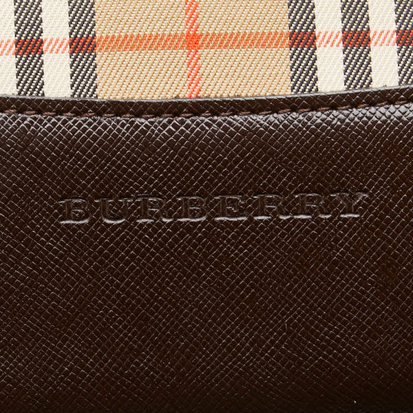 バーバリー ノバチェック シャドーホース ハンドバッグ トートバッグ ベージュ ブラウン キャンバス レザー レディース BURBERRY 【中古】