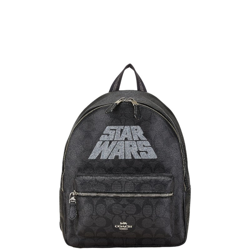 コーチ シグネチャー × STARWARS スターウォーズ コラボ リュック バックパック ブラック PVC レザー レディース COACH 【中古】