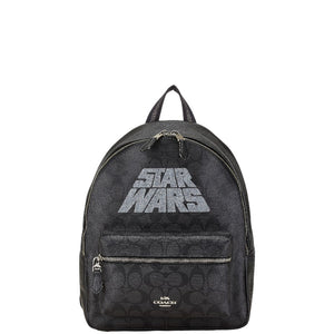 コーチ シグネチャー × STARWARS スターウォーズ コラボ リュック バックパック ブラック PVC レザー レディース COACH 【中古】