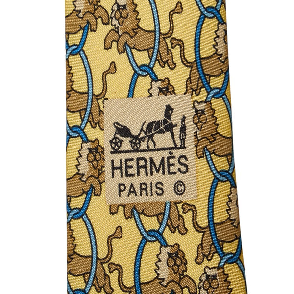 エルメス 総柄 アニマル柄 ネクタイ イエロー マルチカラー シルク メンズ HERMES 【中古】