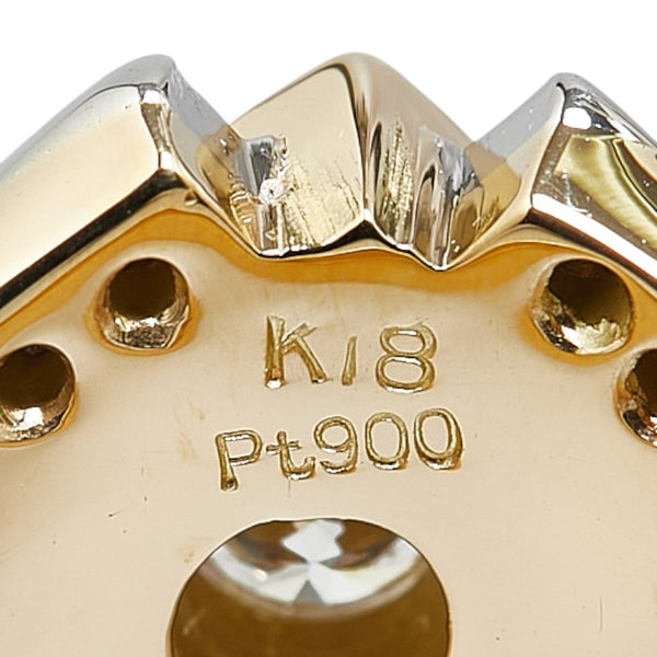 ノーブランド K18YG イエローゴールド Pt900 プラチナ コンビ ダイヤ0.310ct ダイヤ0.264ct ひし形 リング 指輪 #58 レディース no brand 18号 【中古】