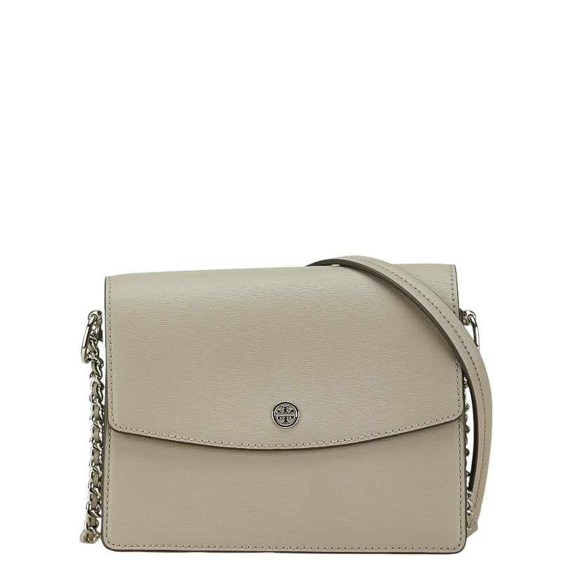 トリーバーチ ロゴ チェーン ショルダーバッグ グレージュ レザー レディース Tory Burch 【中古】