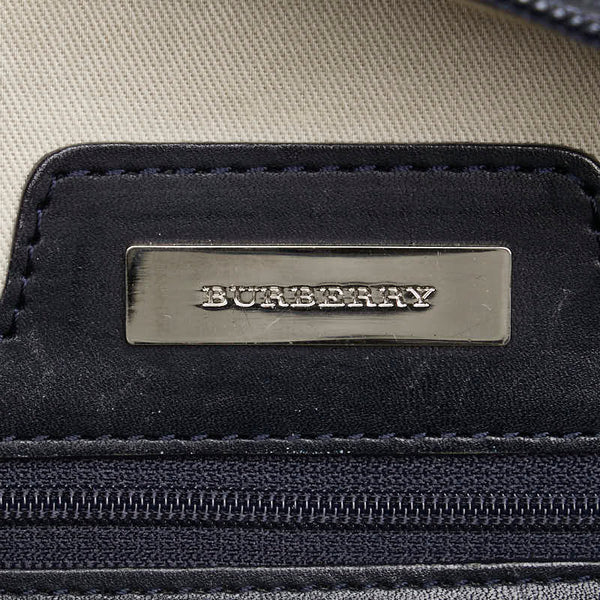 バーバリー ボーダー トートバッグ ハンドバッグ ベージュ ブラック キャンバス レザー レディース BURBERRY 【中古】