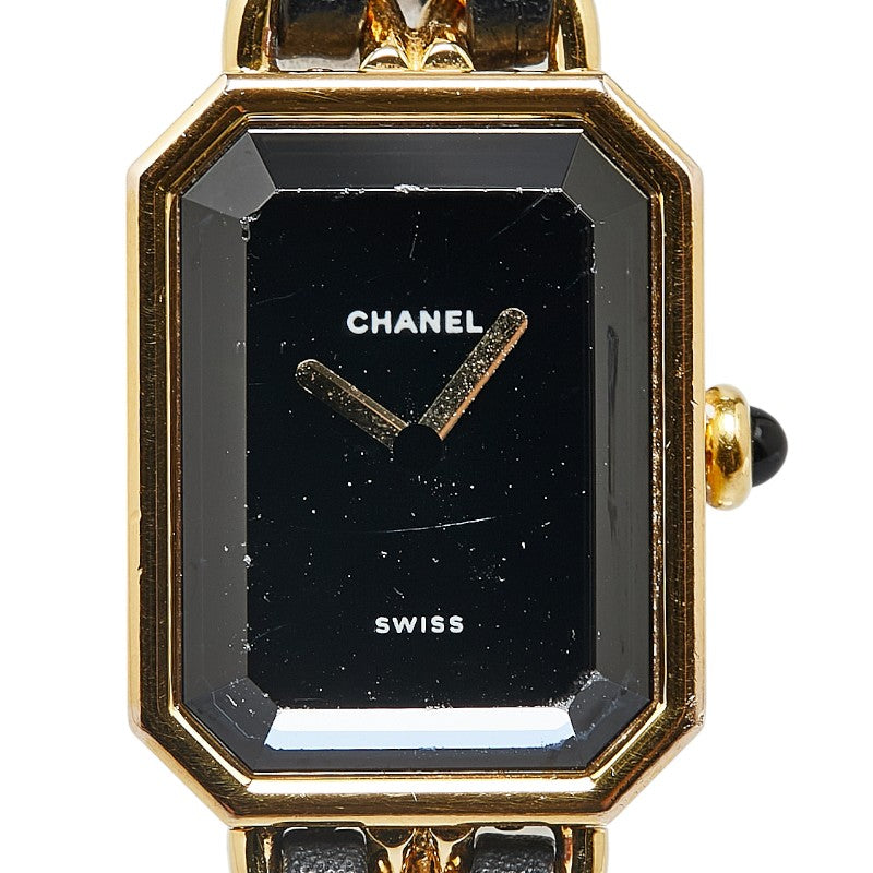 シャネル プルミエール 腕時計 H0001 クオーツ ブラック文字盤 メッキ レザー レディース CHANEL 【中古】