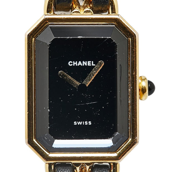 シャネル プルミエール 腕時計 H0001 クオーツ ブラック文字盤 メッキ レザー レディース CHANEL 【中古】