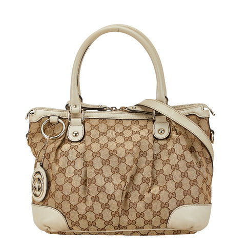 グッチ GGキャンバス ハンドバッグ ショルダーバッグ 2WAY 247902 ベージュ ホワイト キャンバス レザー レディース GUCCI 【中古】