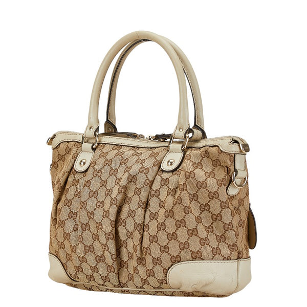 グッチ GGキャンバス ハンドバッグ ショルダーバッグ 2WAY 247902 ベージュ ホワイト キャンバス レザー レディース GUCCI 【中古】